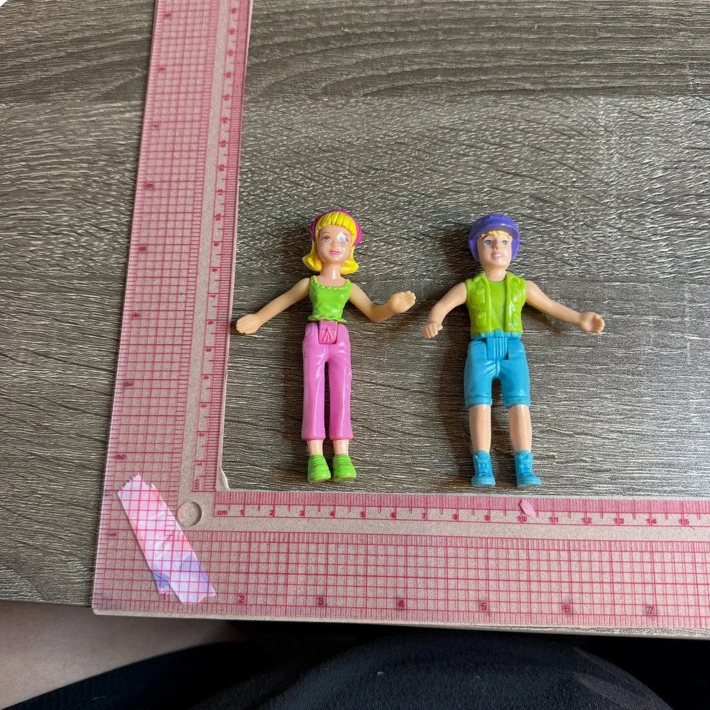 Vintage Polly Pocket Boy and Girl Articulated Figures Green Pink Blue 90s Toy